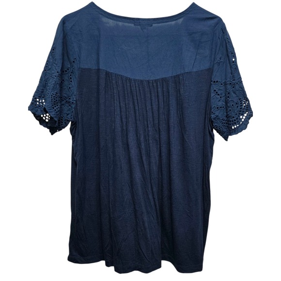 One World Blue Embroidered Eyelet Detail Top Blouse Shirt Sz 1X‎ - Picture 2 of 6